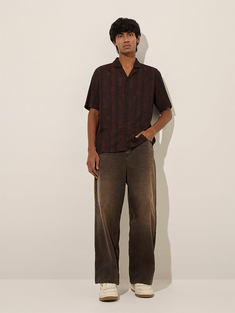 Nuon Brown Abstract Printed Relaxed-Fit Shirt
