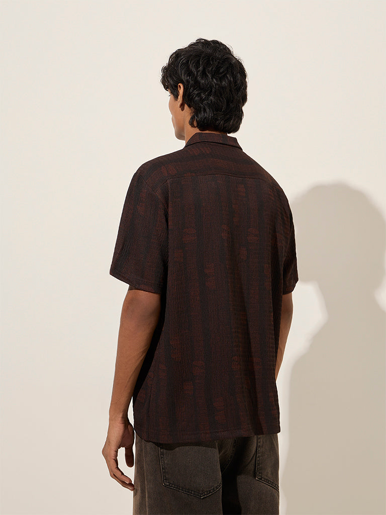 Nuon Brown Abstract Printed Relaxed-Fit Shirt