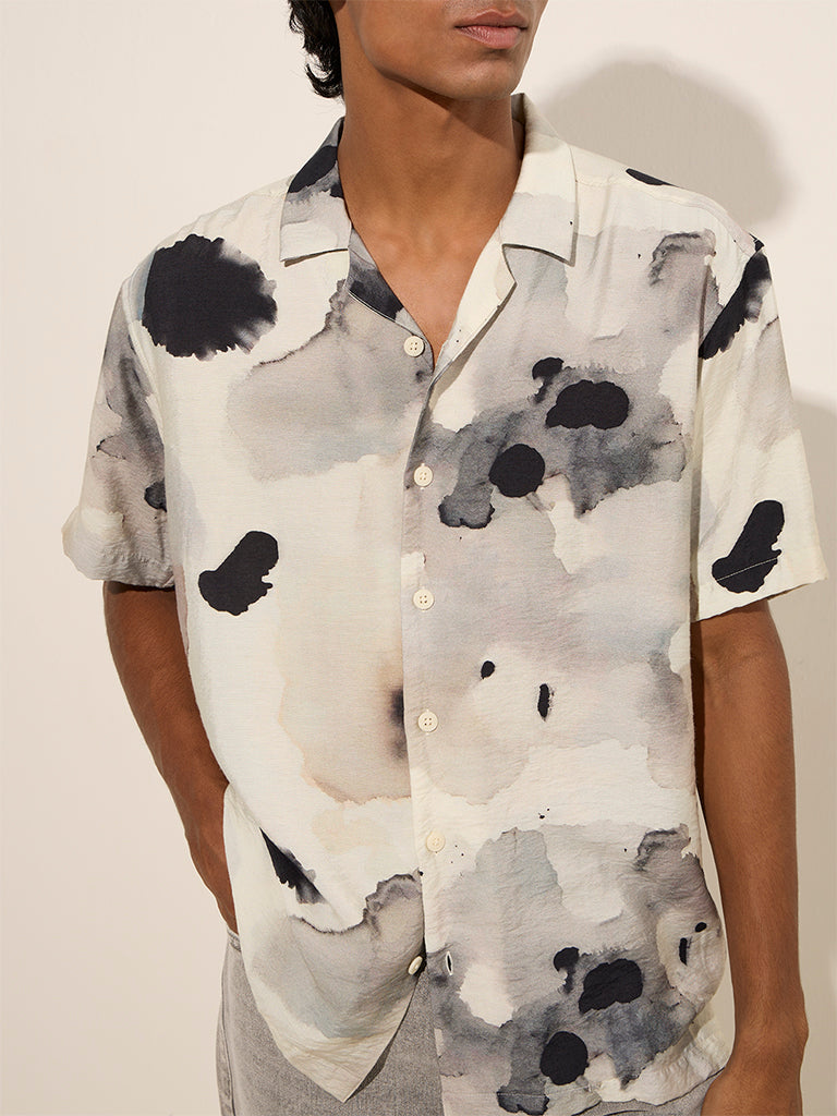 Nuon Off-White Abstract Printed Relaxed-Fit Shirt