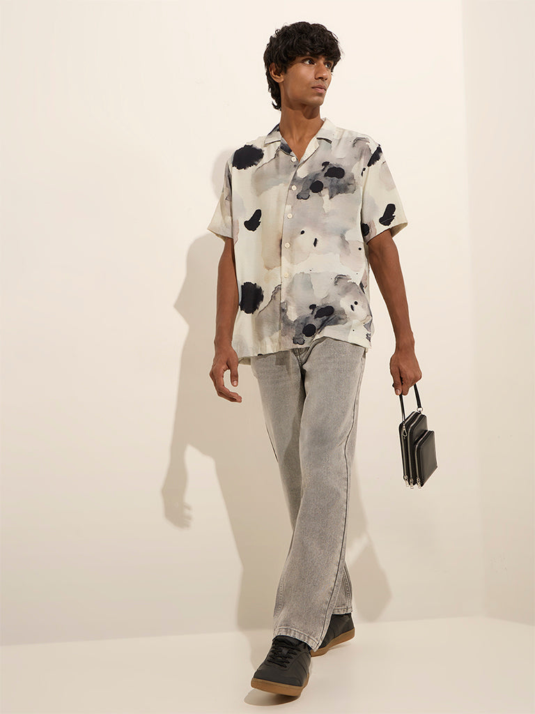 Nuon Off-White Abstract Printed Relaxed-Fit Shirt