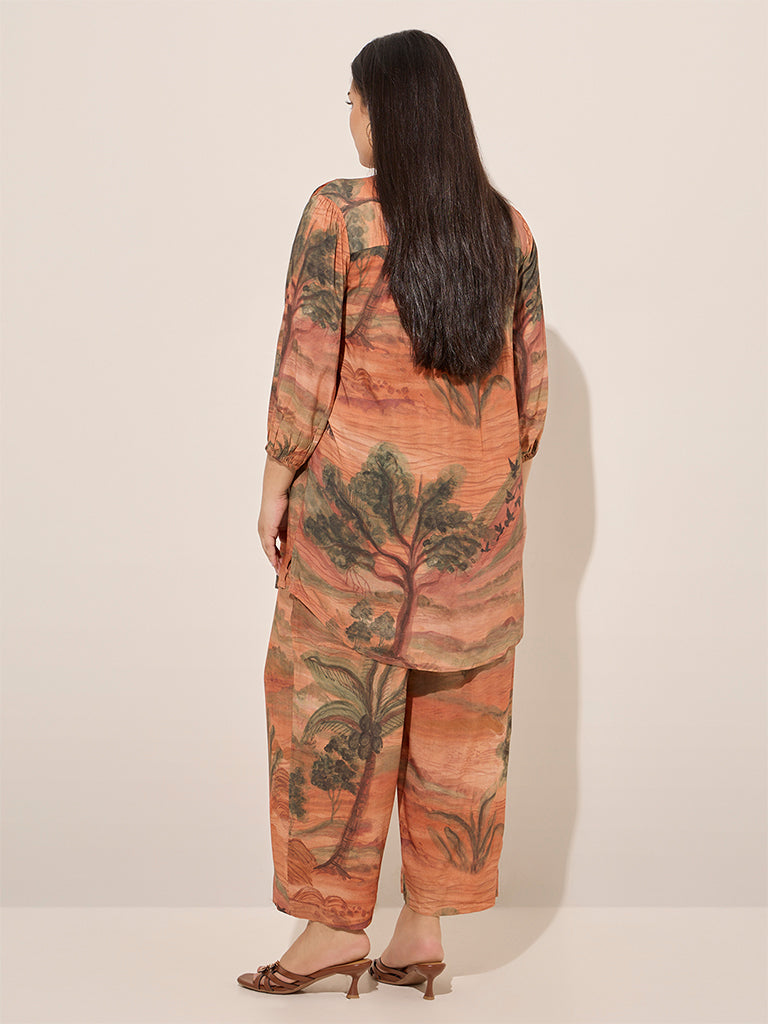 Westside Diza Women's Multicolour Tropical Printed High-Low Tunic for Work Wear Back View