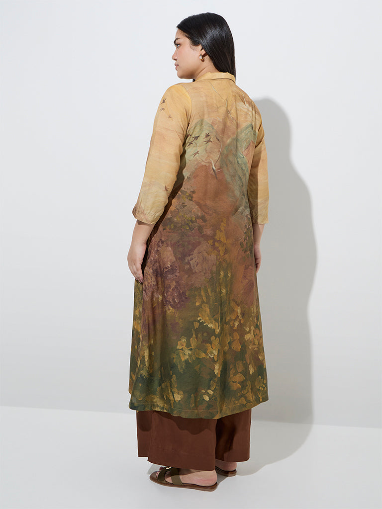 Westside Diza Women's Mustard Nature-Inspired A-Line Kurta for Work Wear Back View