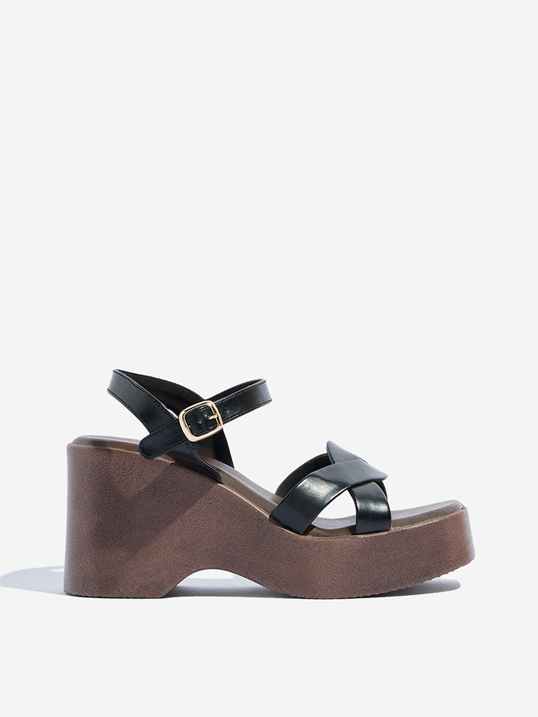 Westside LUNA BLU Women's Black Multi-Strap Wedge Heel Sandals for Casual Wear Side View