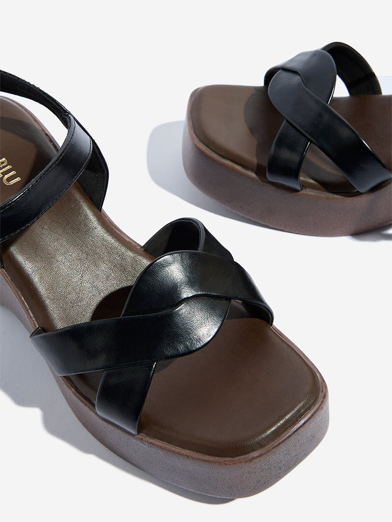 Westside LUNA BLU Women's Black Multi-Strap Wedge Heel Sandals for Casual Wear Zoomed View