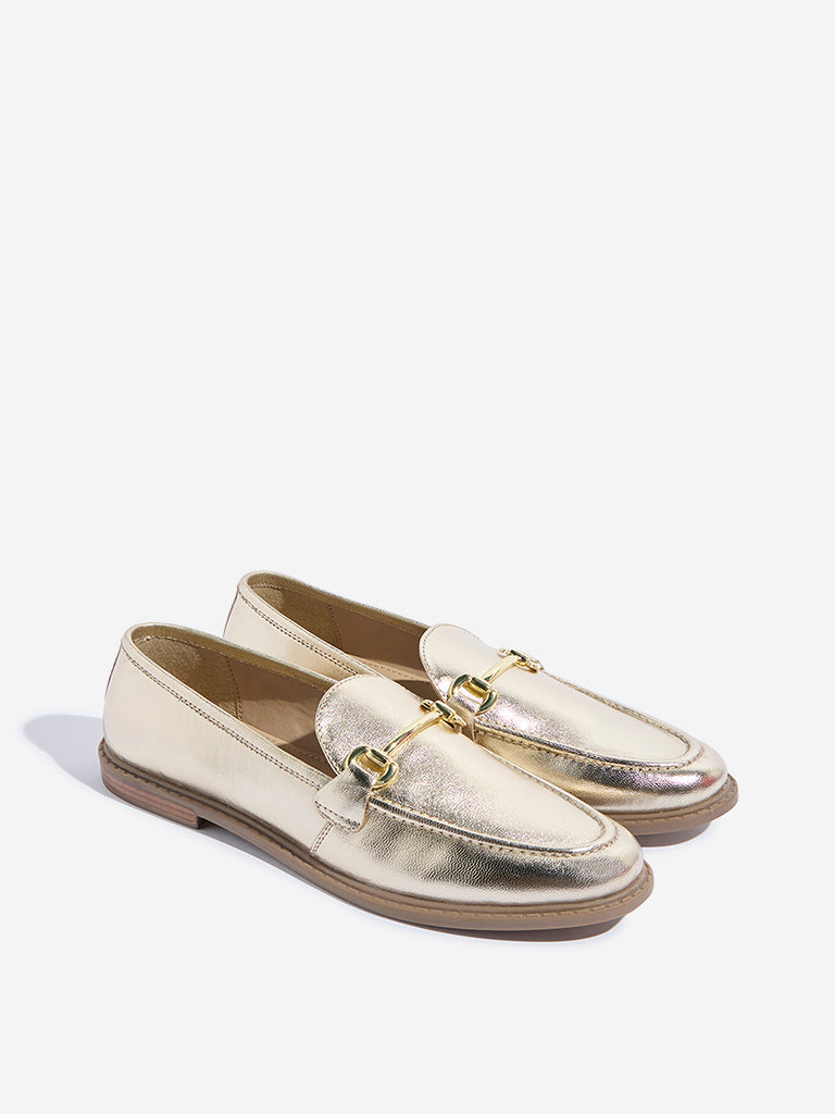 Westside LUNA BLU Women's  Gold Hardware Design Leather Loafers for Casual Wear Front View