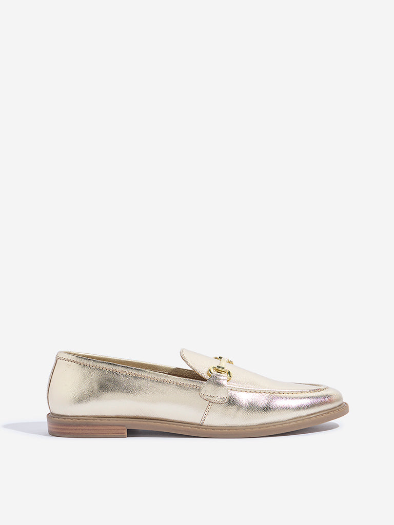 Westside LUNA BLU Women's  Gold Hardware Design Leather Loafers for Casual Wear Side View