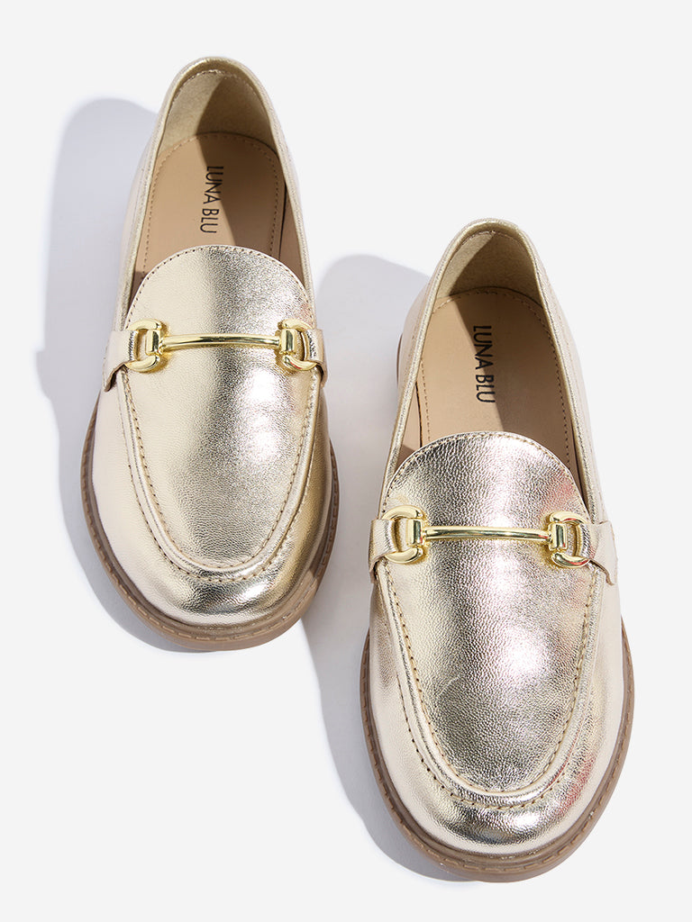 Westside LUNA BLU Women's  Gold Hardware Design Leather Loafers for Casual Wear Zoomed View