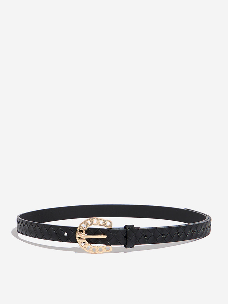 Westside Accessories Black Textured Chain Buckle Belt (Small)