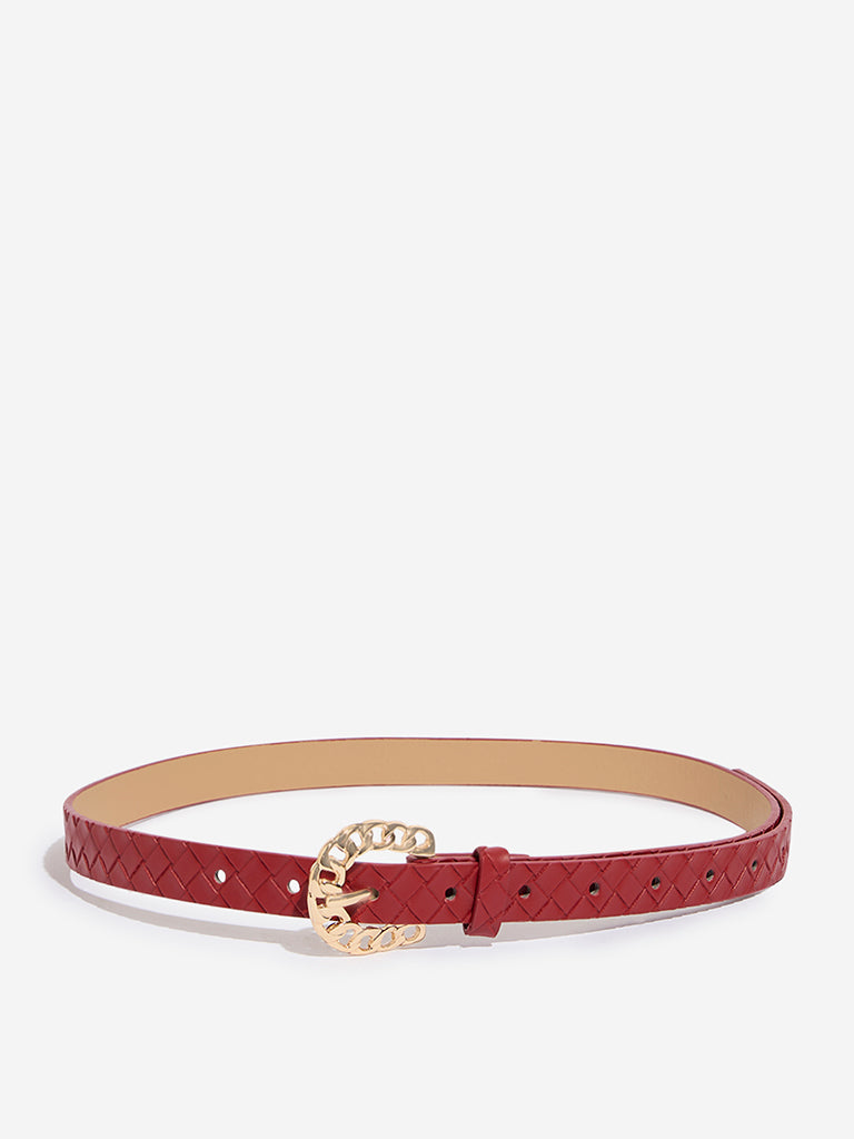 Westside Accessories Red Textured Chain Buckle Belt (Small)