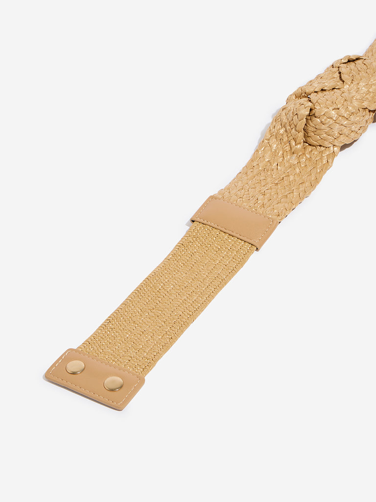 Westside Accessories Beige Raffia Elastic Belt