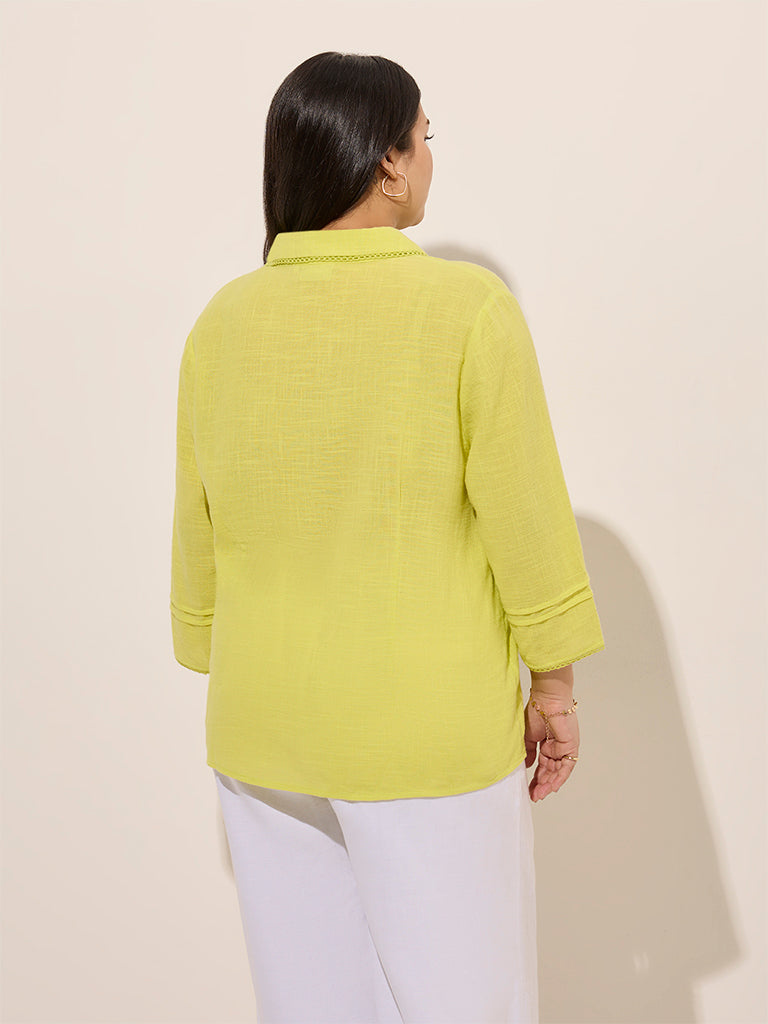 Westside Gia Women's Lime Pintuck Detailed Cotton Top for Casual Wear Back View