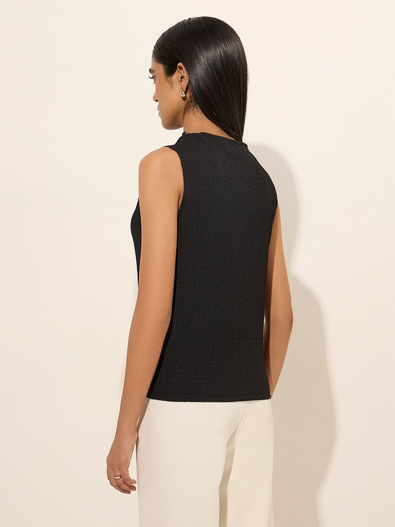 Westside Wardrobe Women's Black Textured Top for Work Wear Back View