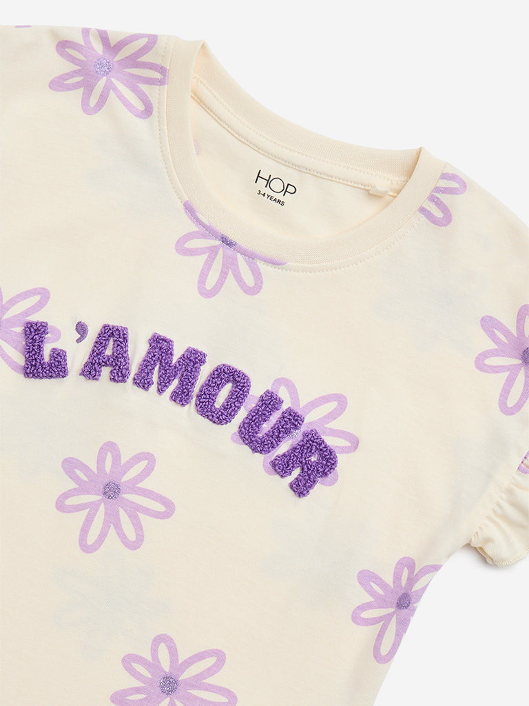 Westside HOP Kids Light Yellow Floral Pattern Cotton T-Shirt for Casual Wear Zoomed View