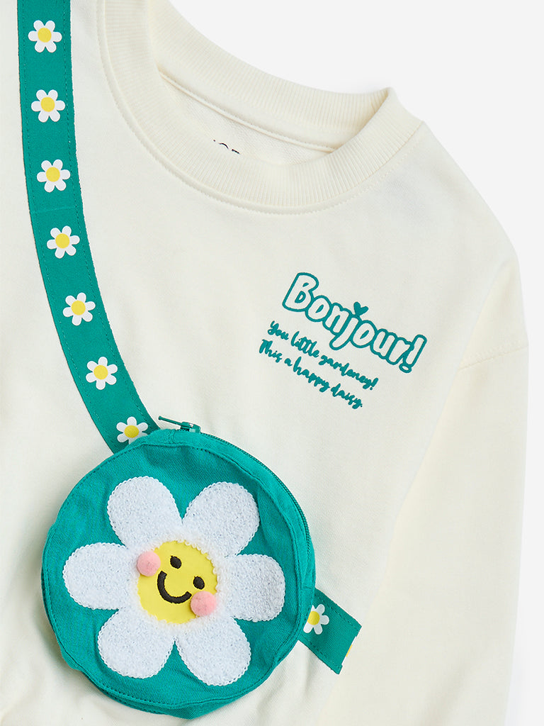 Westside HOP Kids Off-White Pouch-Detailed Cotton-Blend Sweatshirt for Winter Wear Zoomed View