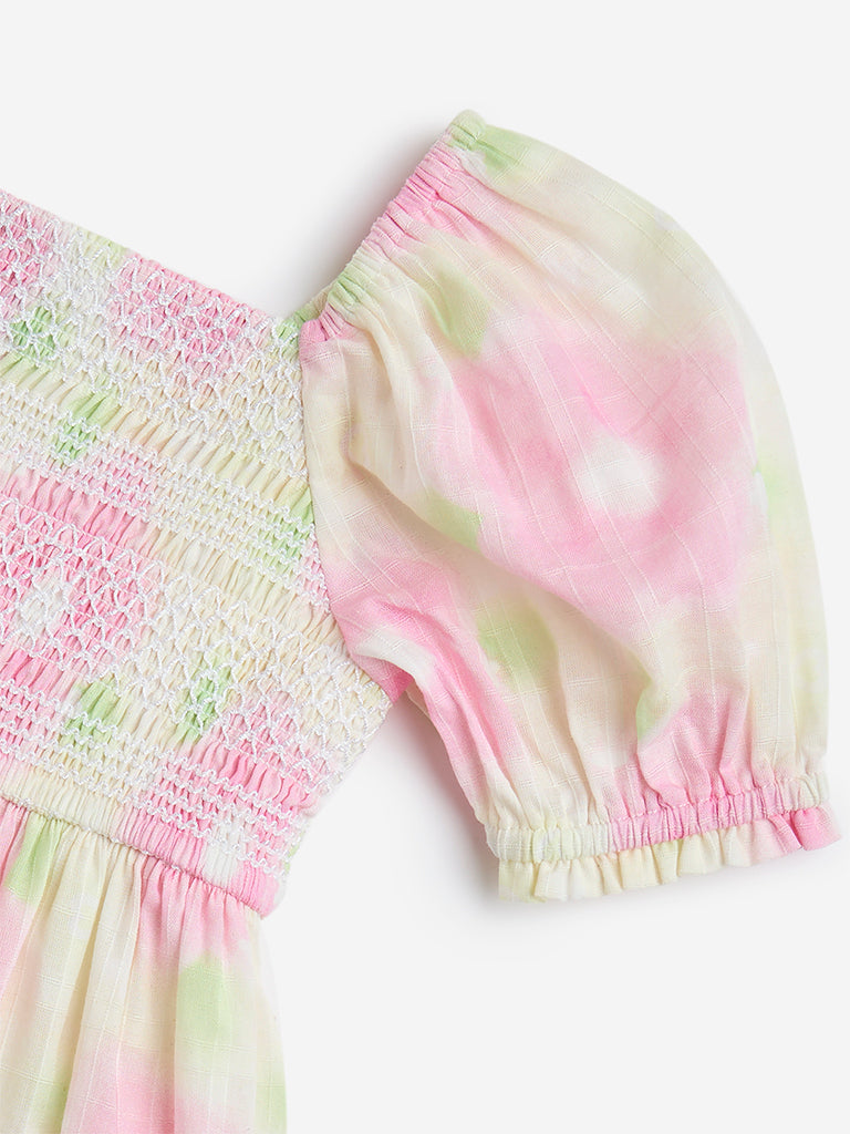 Westside HOP Kids Multicolour Floral Cotton Fit-and-Flare Dress for Casual Wear Zoomed View