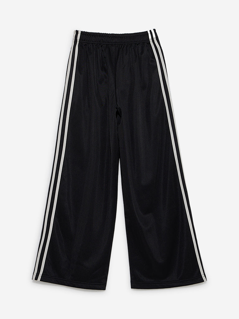 Y&F Kids Black Stripe Printed Mid-Rise Track Pants