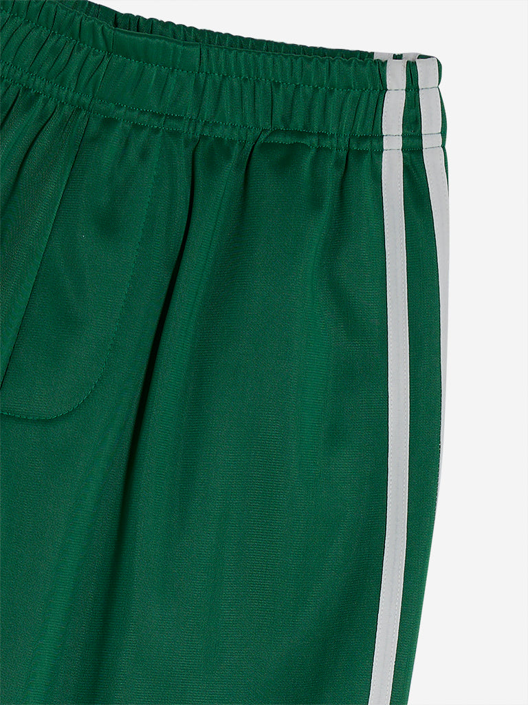 Westside Y&F Girl's Green Stripe Printed Mid-Rise Track Pants for Casual Wear Zoomed View