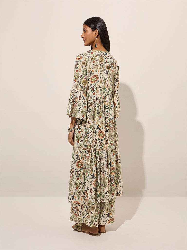 Westside Utsa Women's Multicolour Ikat Printed Fit and Flare Kurta for Work Wear Back View