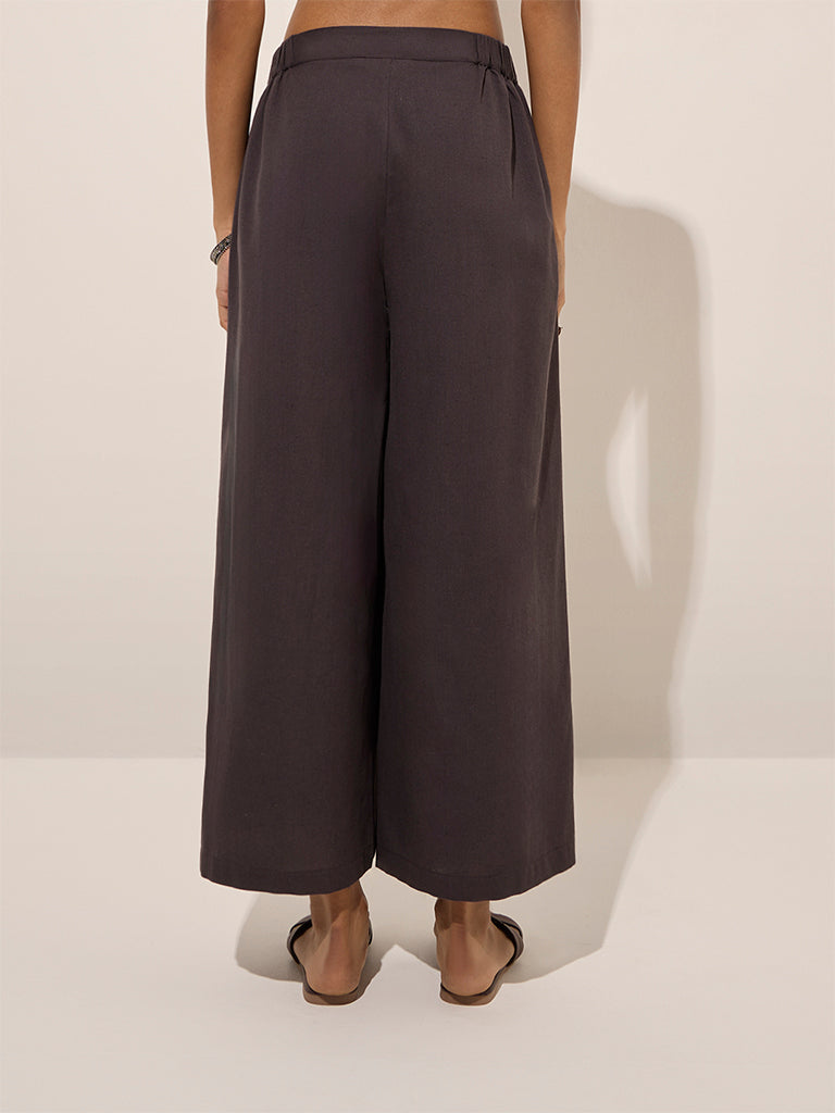 Utsa Black Solid Cotton Pants