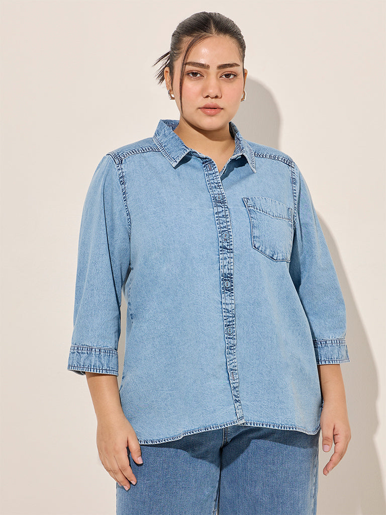 Buy Gia Light Blue Denim Shirt from Westside