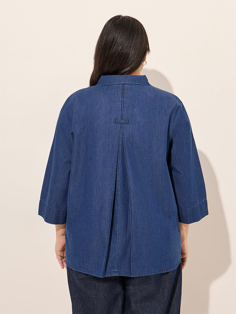 Westside Gia Women's Dark Blue Denim Shirt for Casual Wear Back View