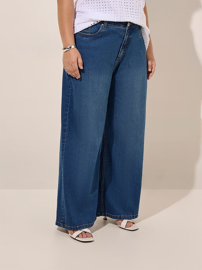 Gia Blue Wide-Leg Mid-Rise Jeans