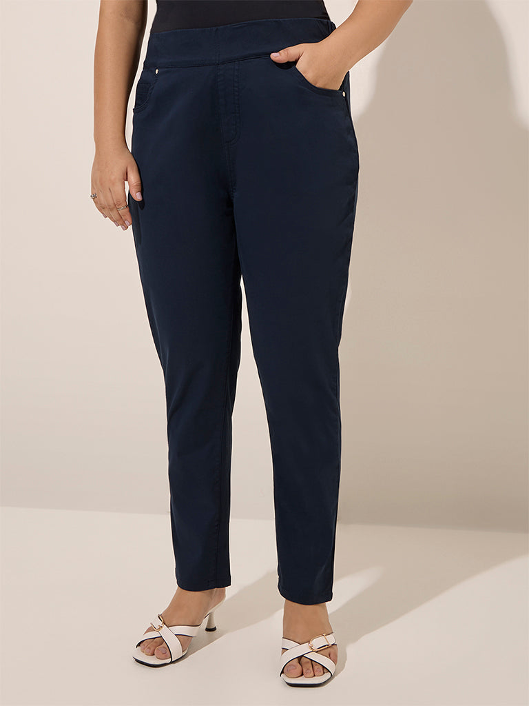 Gia Navy Blue Solid High-Rise Cotton-Blend Jeggings