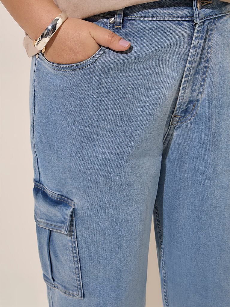 Gia Light Blue Cargo-Style Relaxed - Fit Mid - Rise Jeans