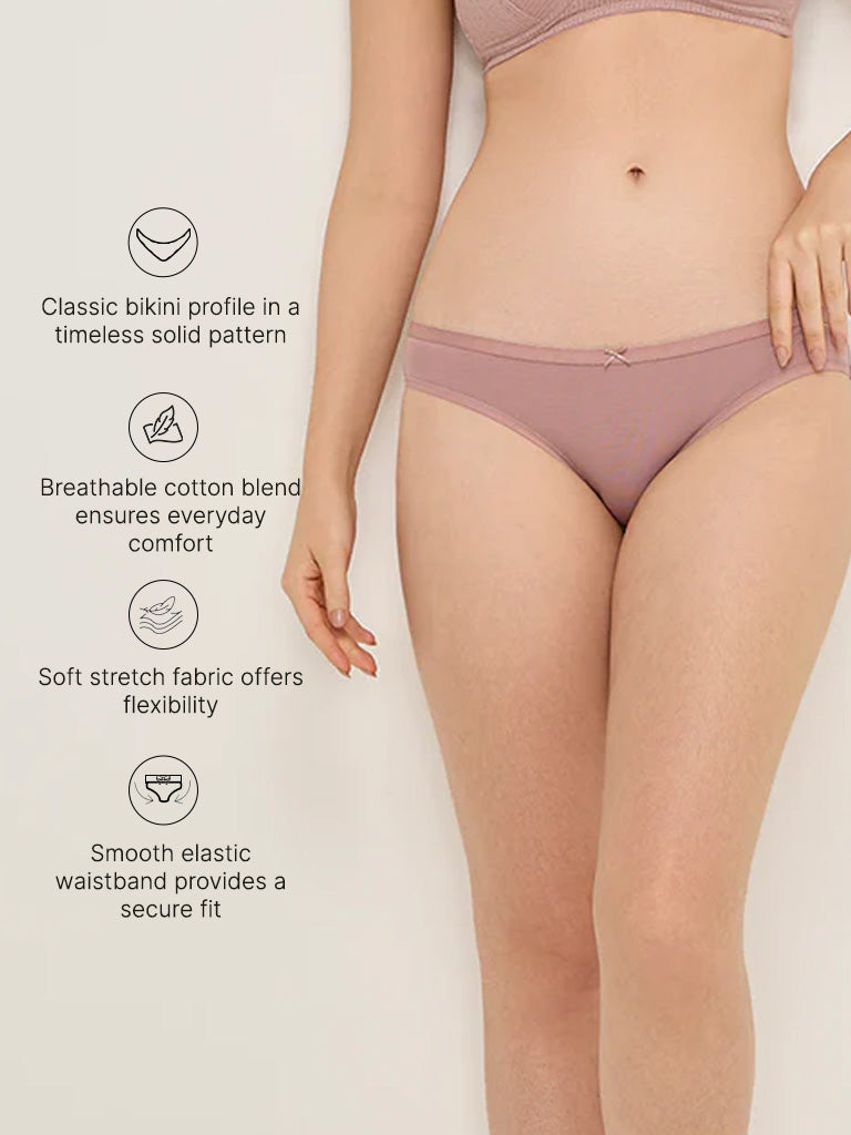 Wunderlove Burgundy Bikini Cotton-Blend Briefs - Pack of 3