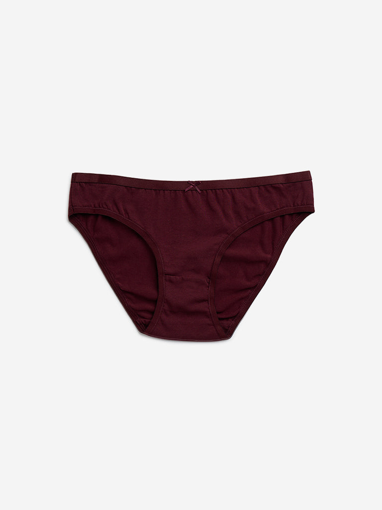 Wunderlove Burgundy Bikini Cotton-Blend Briefs - Pack of 3
