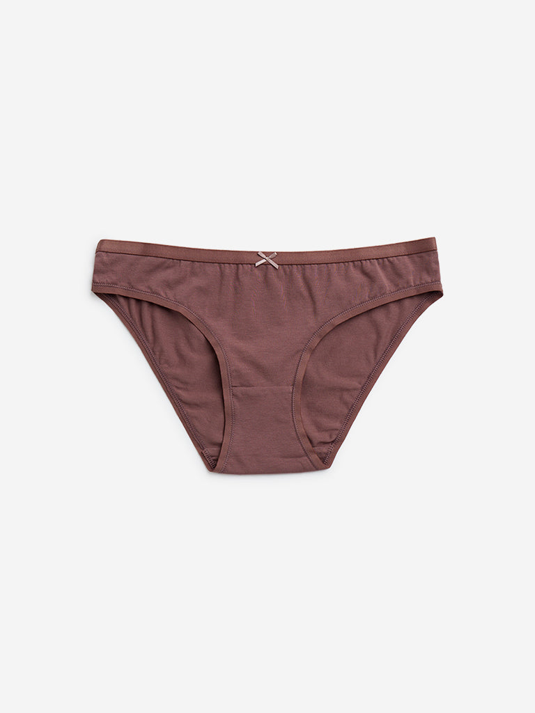 Wunderlove Burgundy Bikini Cotton-Blend Briefs - Pack of 3