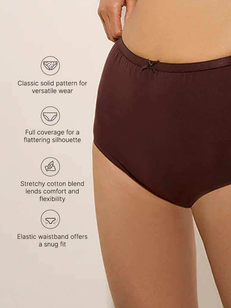 Wunderlove Brown Solid Cotton-Blend Full Briefs - Pack of 3