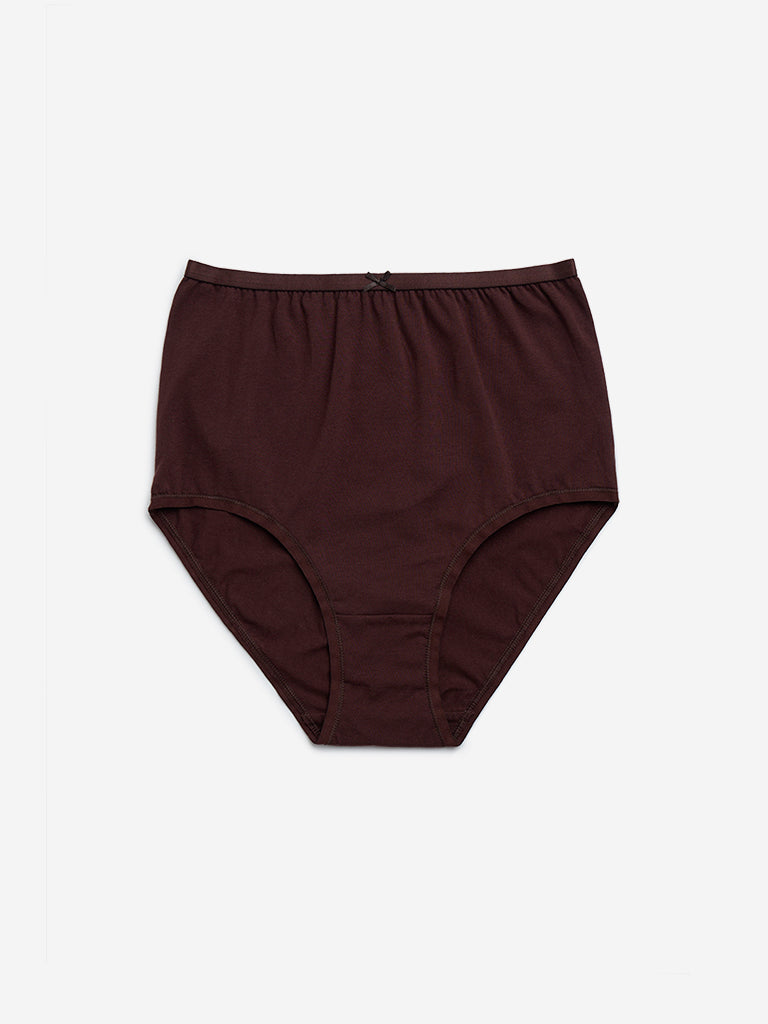 Wunderlove Brown Solid Cotton-Blend Full Briefs - Pack of 3