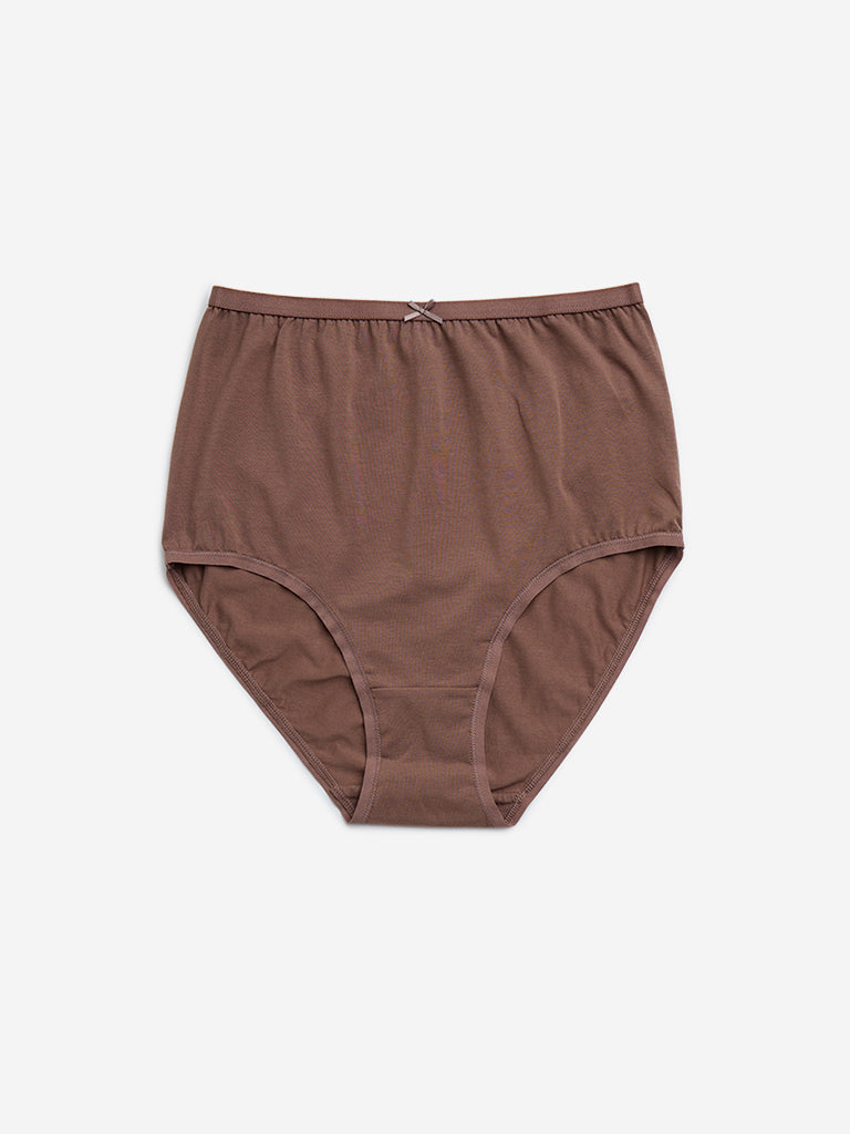 Wunderlove Brown Solid Cotton-Blend Full Briefs - Pack of 3