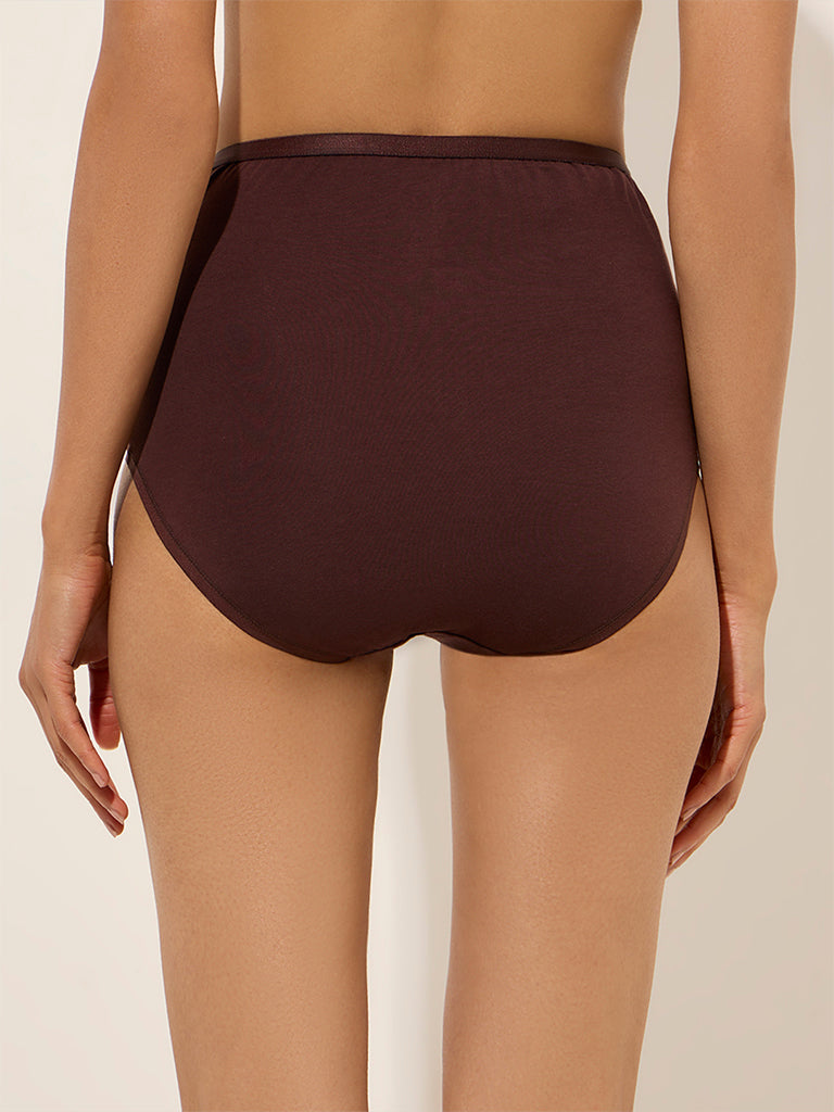 Wunderlove Brown Solid Cotton-Blend Full Briefs - Pack of 3