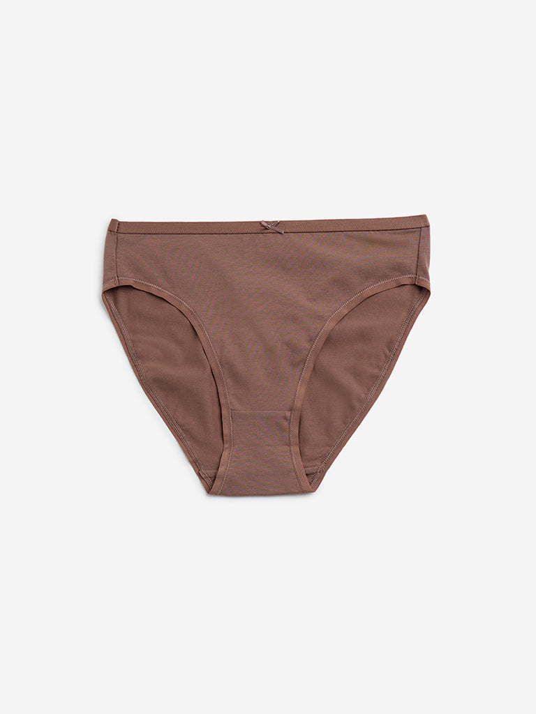 Wunderlove Brown Solid Cotton-Blend Briefs - Pack of 3
