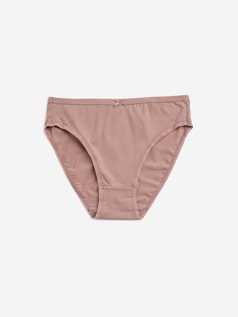 Wunderlove Brown Solid Cotton-Blend Briefs - Pack of 3