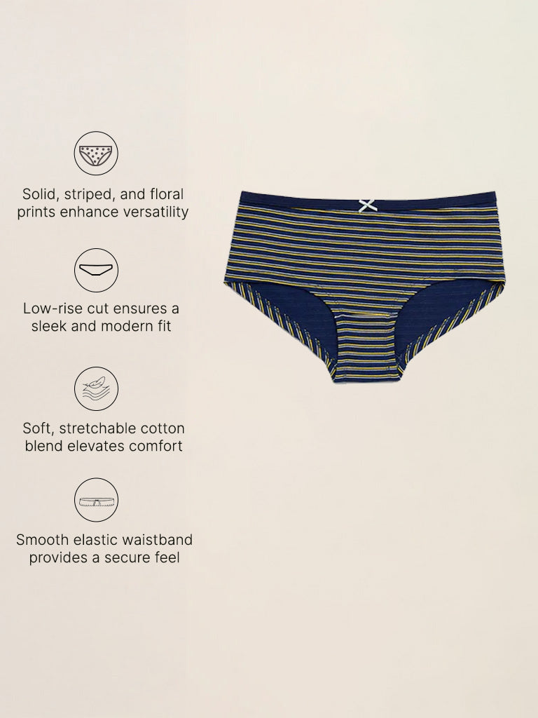 Wunderlove Navy Striped Cotton-Blend Briefs - Pack of 3