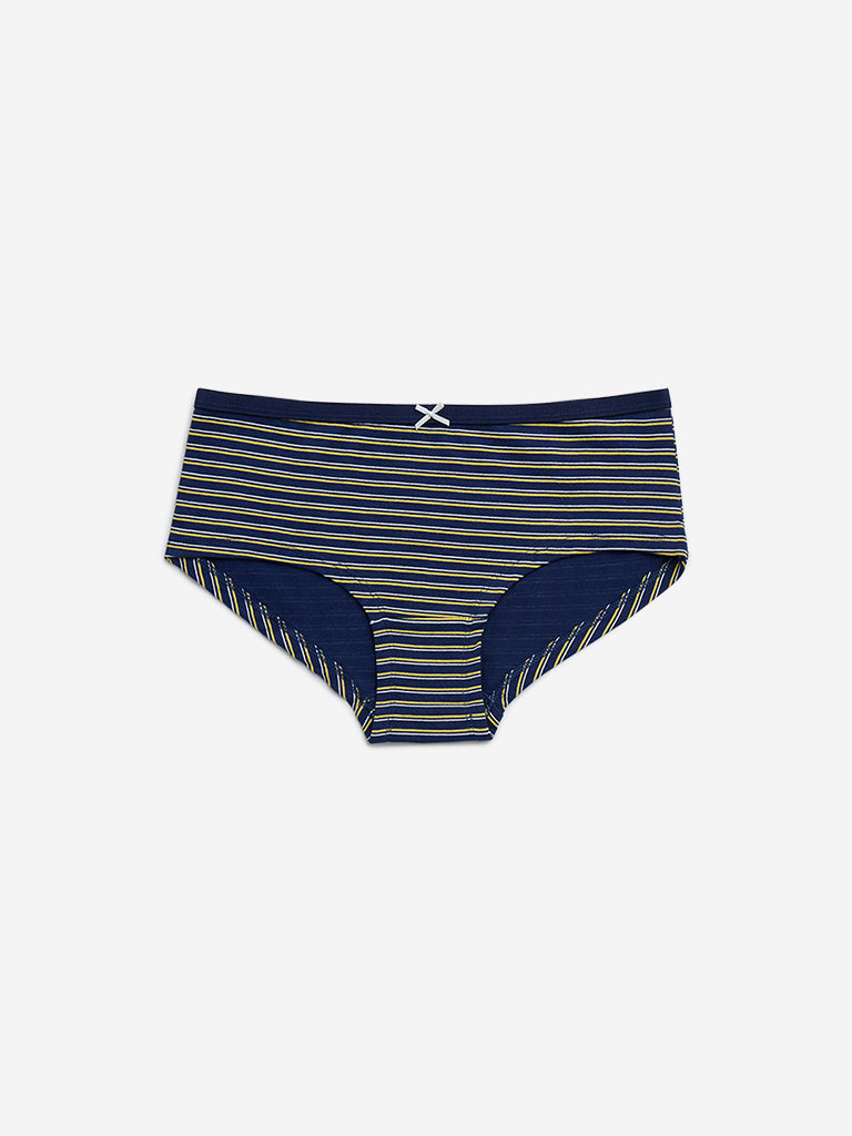 Wunderlove Navy Striped Cotton-Blend Briefs - Pack of 3