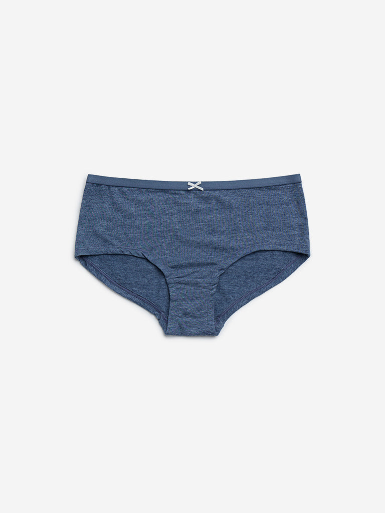 Wunderlove Navy Striped Cotton-Blend Briefs - Pack of 3