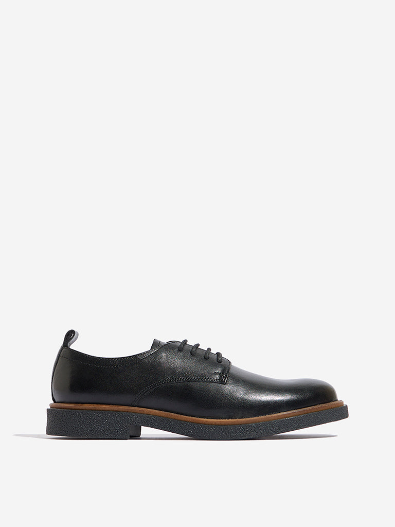 Westside LUNA BLU Women's Black Faux-Leather Derby Shoes for Work Wear Side View