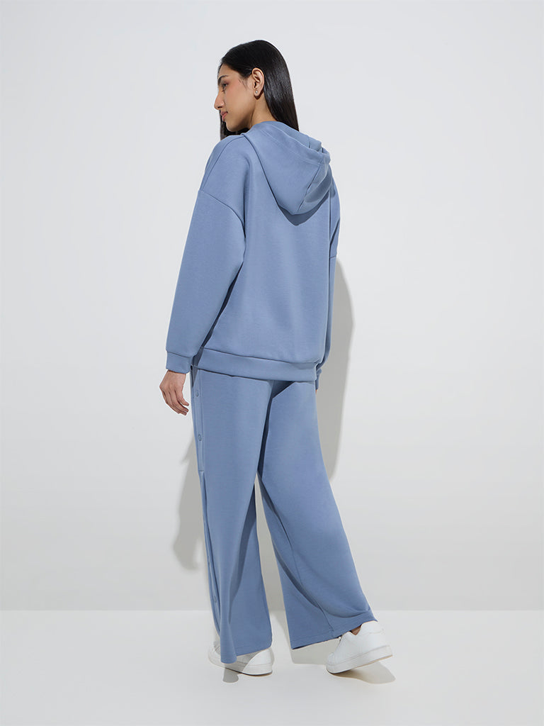 Westside LOV Women's Dusty Blue Wide-Leg High-Rise Track Pants for Casual Wear Back View