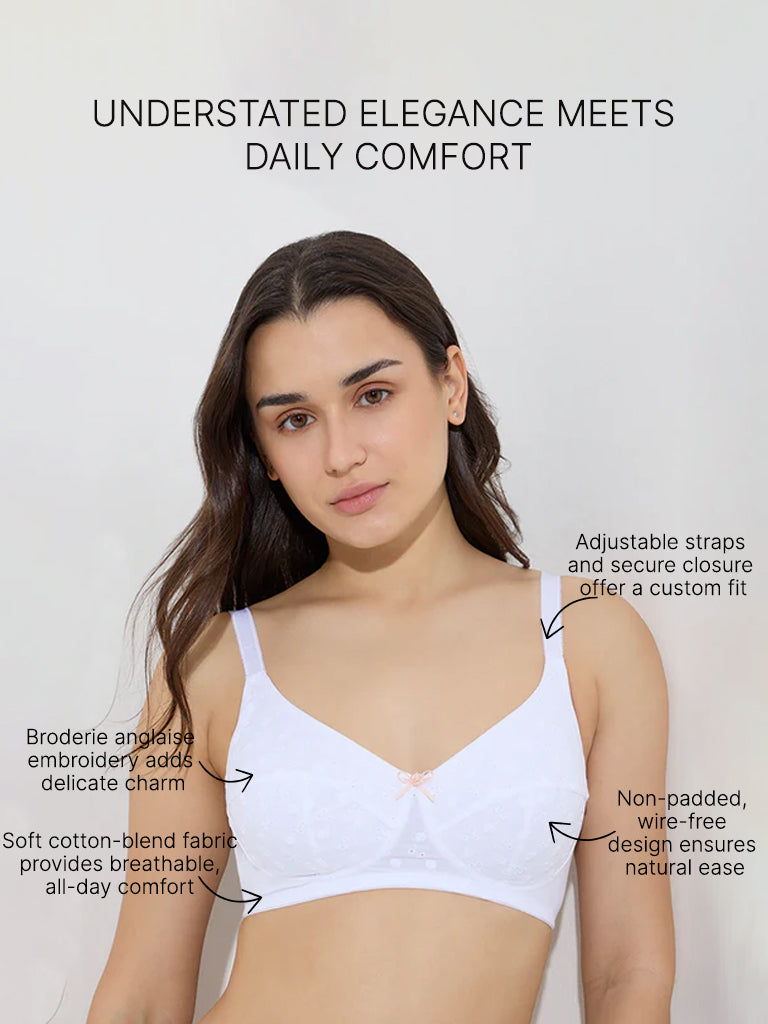 Wunderlove White Embroidered Non-Padded Cotton-Blend Bra