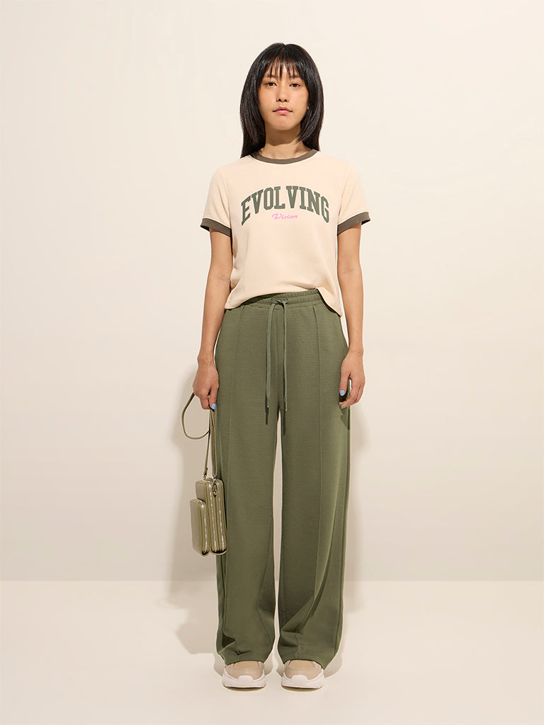 Buy Studiofit Olive Solid High-Rise Track Pants from Westside