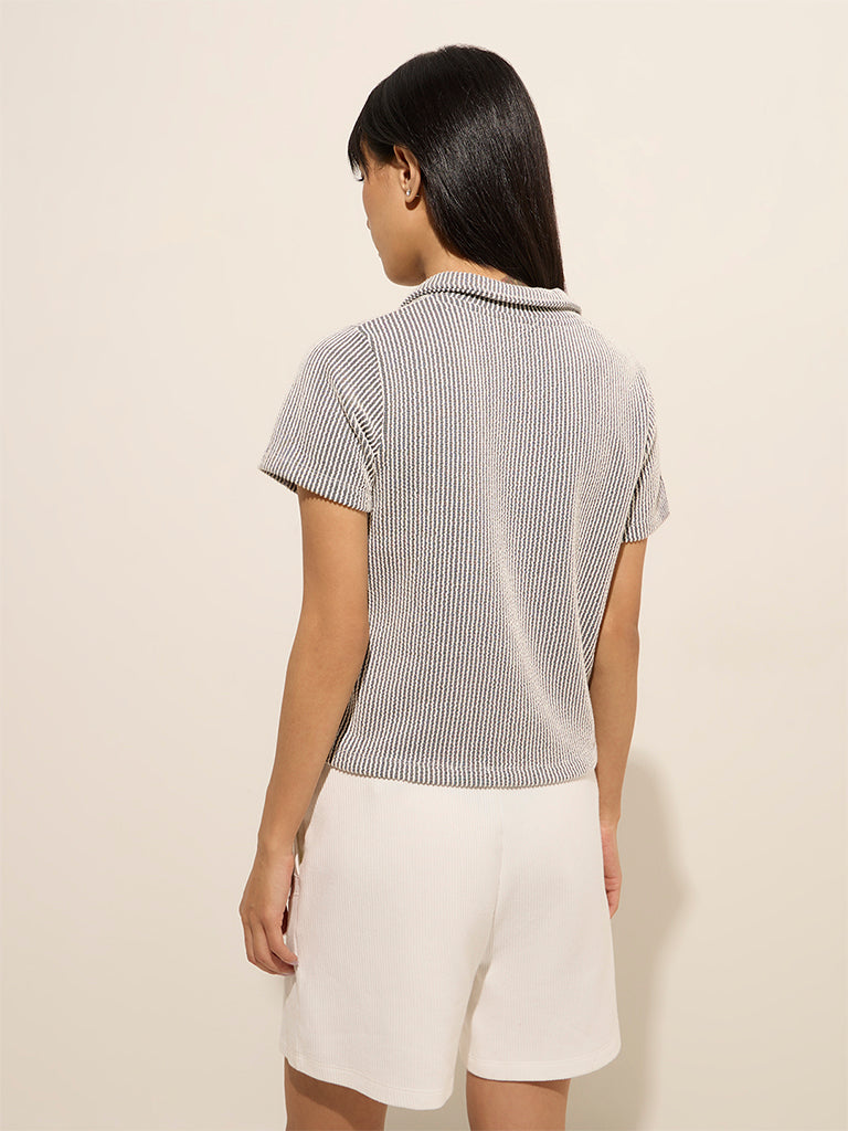 Westside Studiofit Women's Black Textured Cotton T-Shirt for Sports Wear Back View