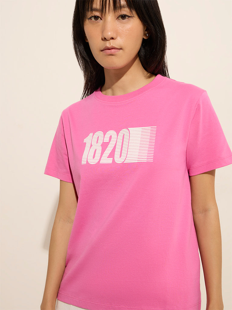 Studiofit Pink Printed Cotton T-Shirt
