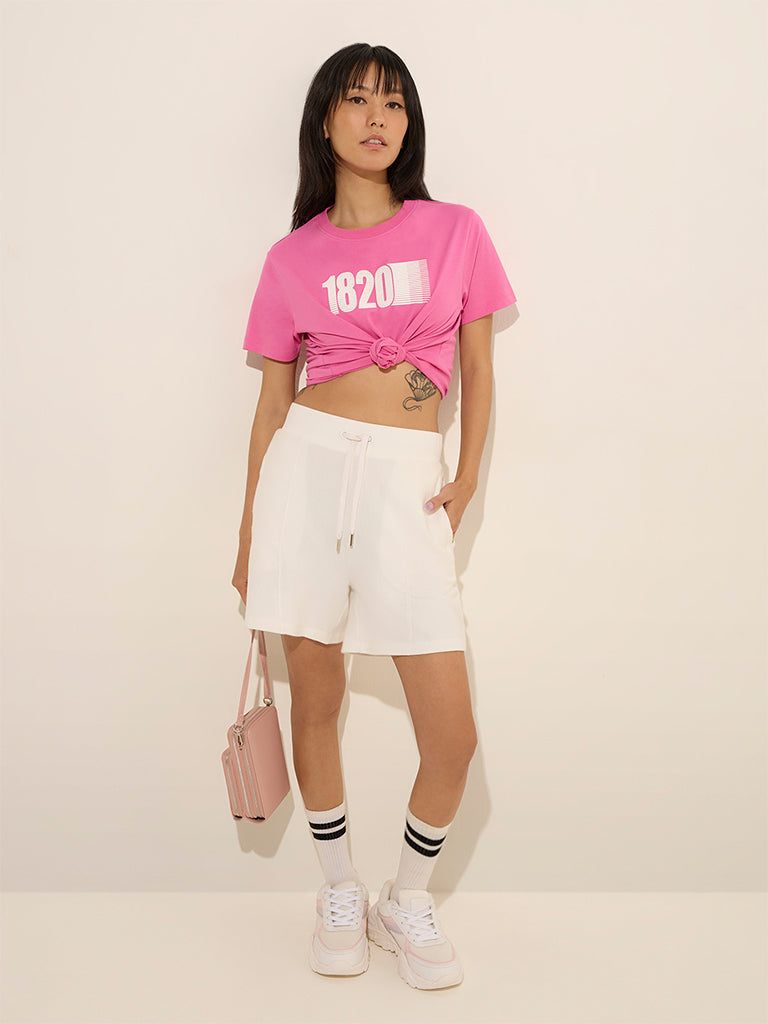 Studiofit Pink Printed Cotton T-Shirt