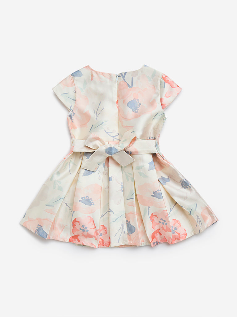 HOP Baby Off-White Floral Design Fit-and-Flare Dress