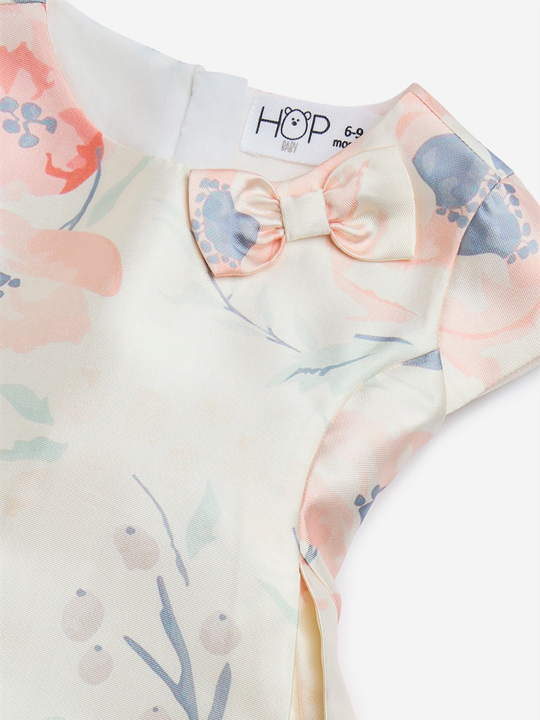 HOP Baby Off-White Floral Design Fit-and-Flare Dress