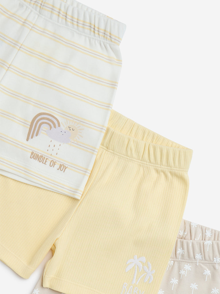 Westside HOP Baby Boy's Yellow Printed Mid-Rise Cotton Shorts- Pack of 3 for Casual Wear Zoomed View